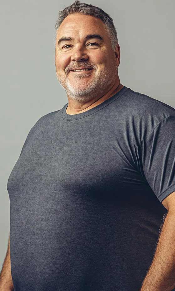 Portrait d’un homme souriant en tee-shirt gris