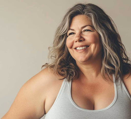 Portrait d’une femme souriante aux cheveux ondulés